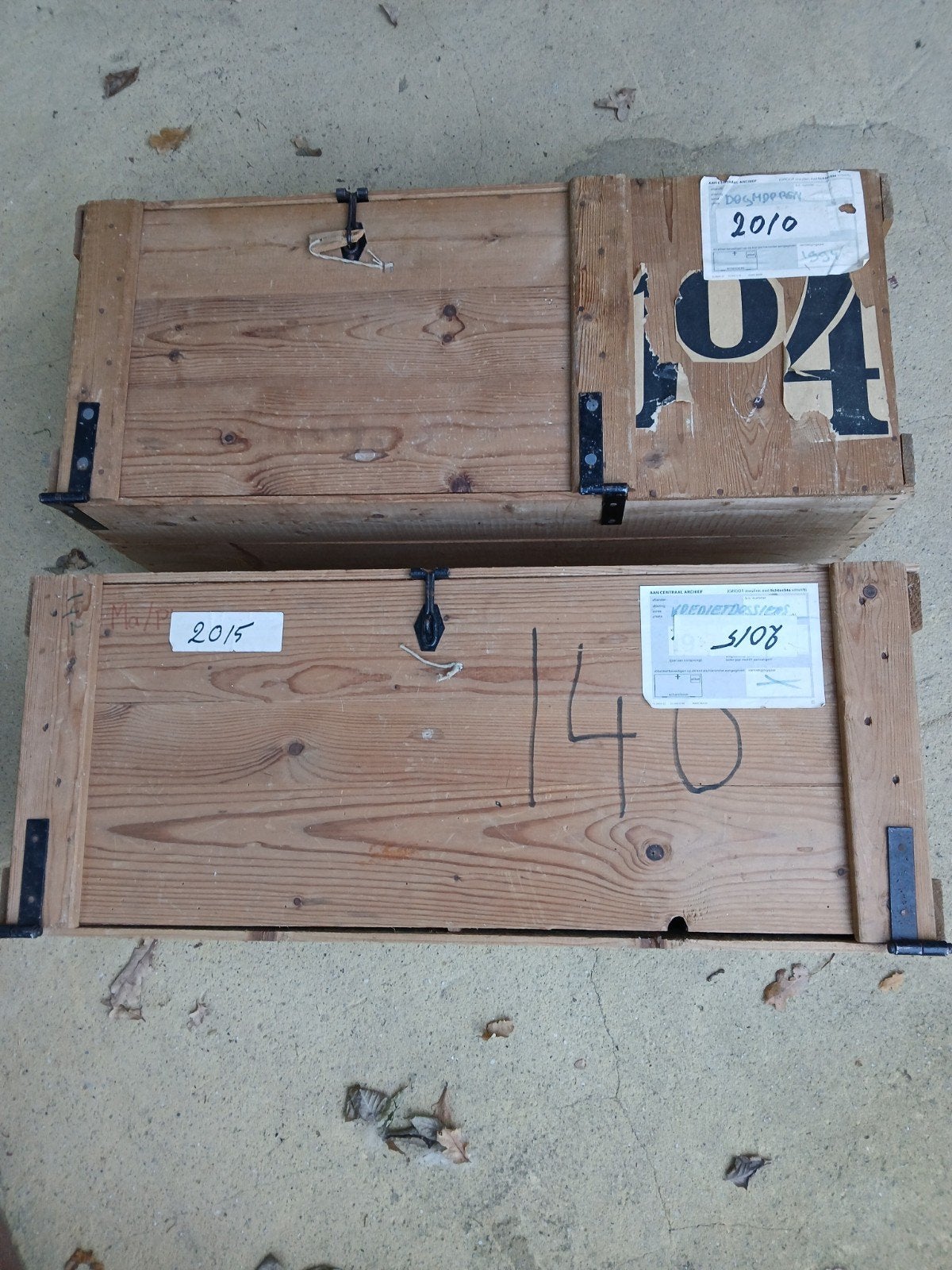 Houten archiefkisten met deksel - Set van 2, Ophalen, Gebruikt, Grenenhout