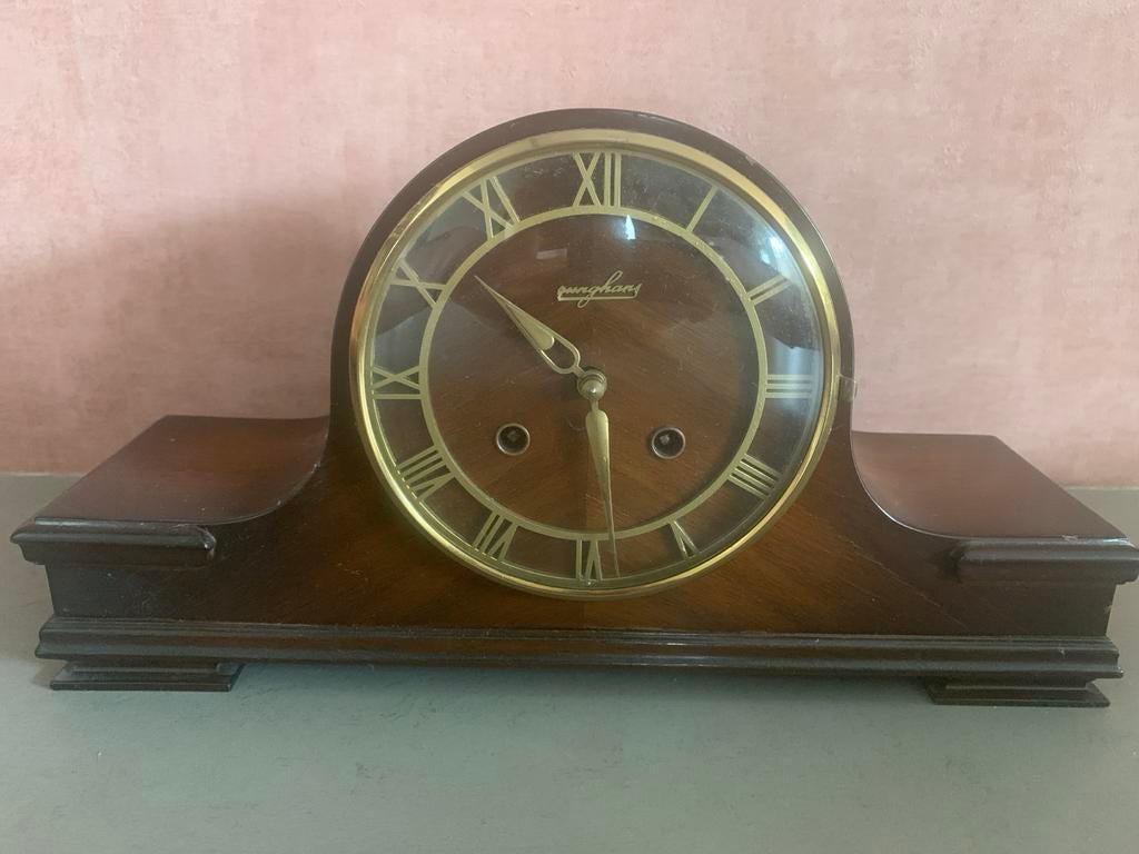 Vintage Junghans Schouwklok - Hout met Romeinse Cijfers, Ophalen of Verzenden