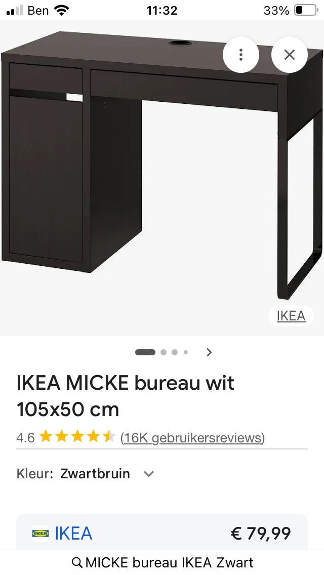 ZGAN IKEA Micke bureau met kast zwart/bruin, Huis en Inrichting, Bureaus, Ophalen, Zo goed als nieuw, IKEA, Bureau-kast combinatie