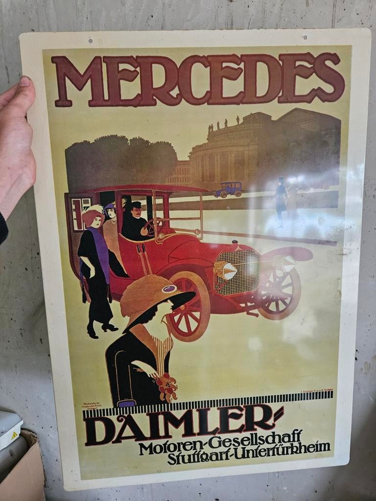 Vintage Mercedes Daimler Reclame bord, Ophalen of Verzenden