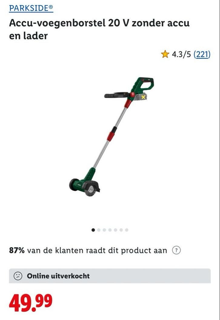 PARKSIDE Accu-voegenborstel 20 V (excl. accu/lader), Ophalen of Verzenden, Nieuw, Overige soorten