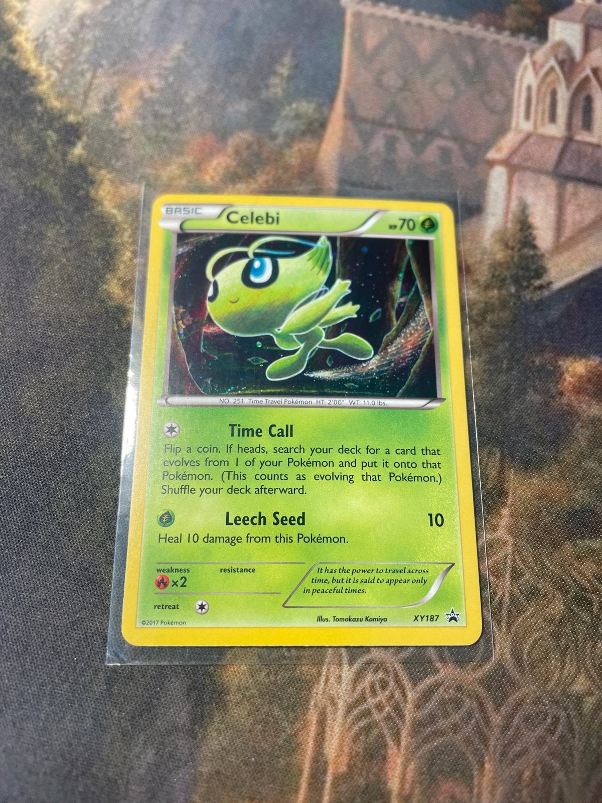 Pokemon Black Star Promo XY187 Celebi - Tomokazu Komiya Art, Ophalen of Verzenden, Zo goed als nieuw, Losse kaart, Foil