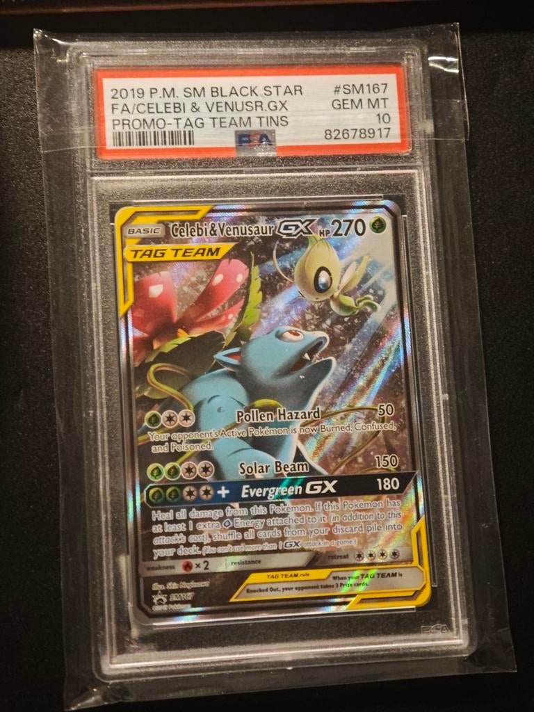 Celebi & Venusaur GX Promo SM167 PSA 10 Gem Mint, Ophalen of Verzenden, Nieuw, Losse kaart