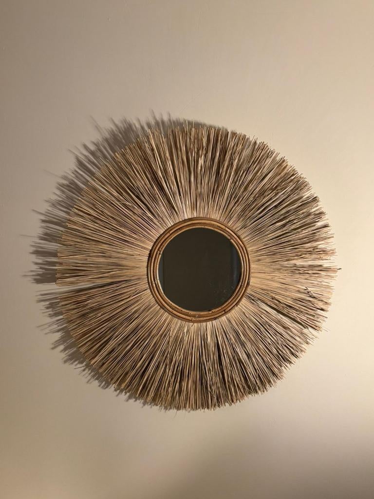 Spiegel met rieten rand, Ophalen, Gebruikt, Rond, 75 tot 100 cm