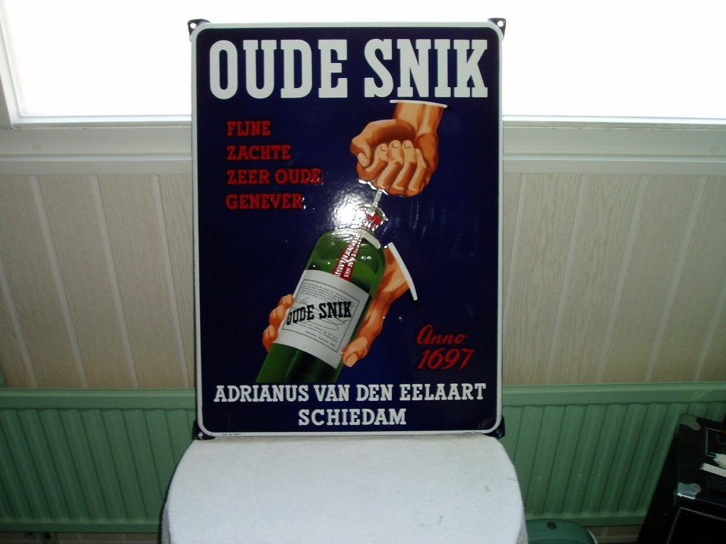 Emaille bord  Oude Snik, Ophalen, Gebruikt, Reclamebord