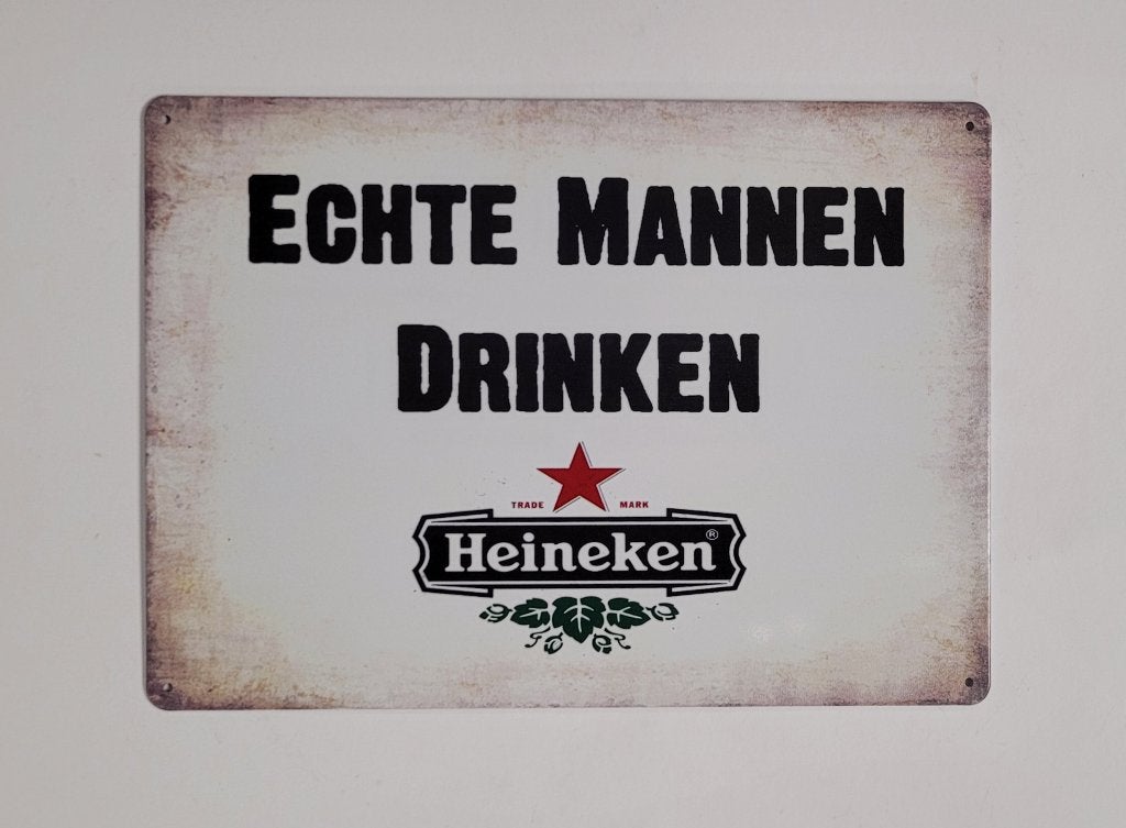 Echte mannen drinken Heineken bier reclamebord van metaal, Verzamelen, Ophalen of Verzenden, Nieuw, Reclamebord, Plaat of Schild