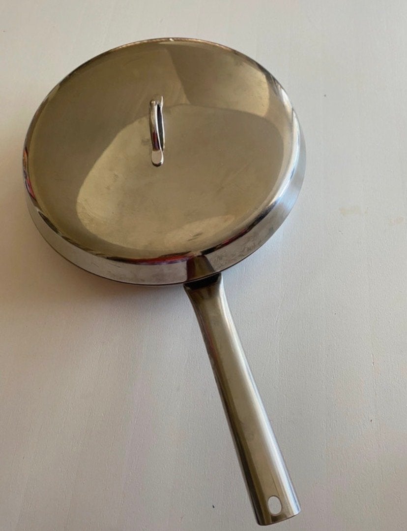 Vintage SIGG Calotherm Hapjespan/Koekenpan 28cm RVS, Koekenpan, Gebruikt, Met deksel, Ophalen of Verzenden