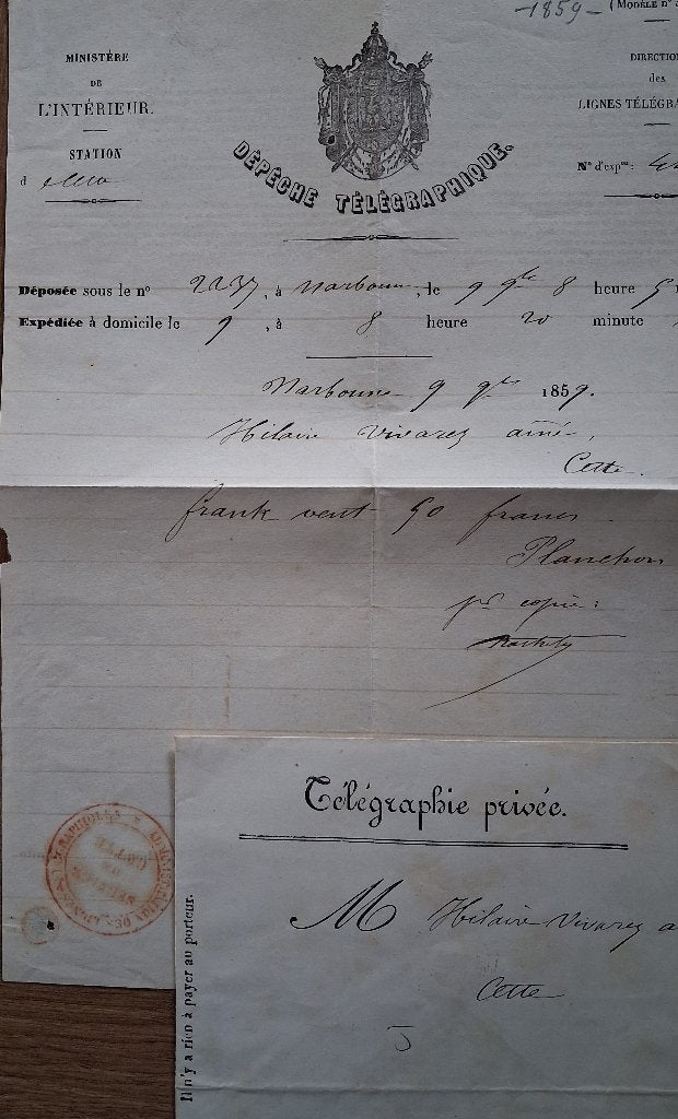 Telegraaf boodschap  Frankrijk 1859, Ophalen of Verzenden, Gebruikt