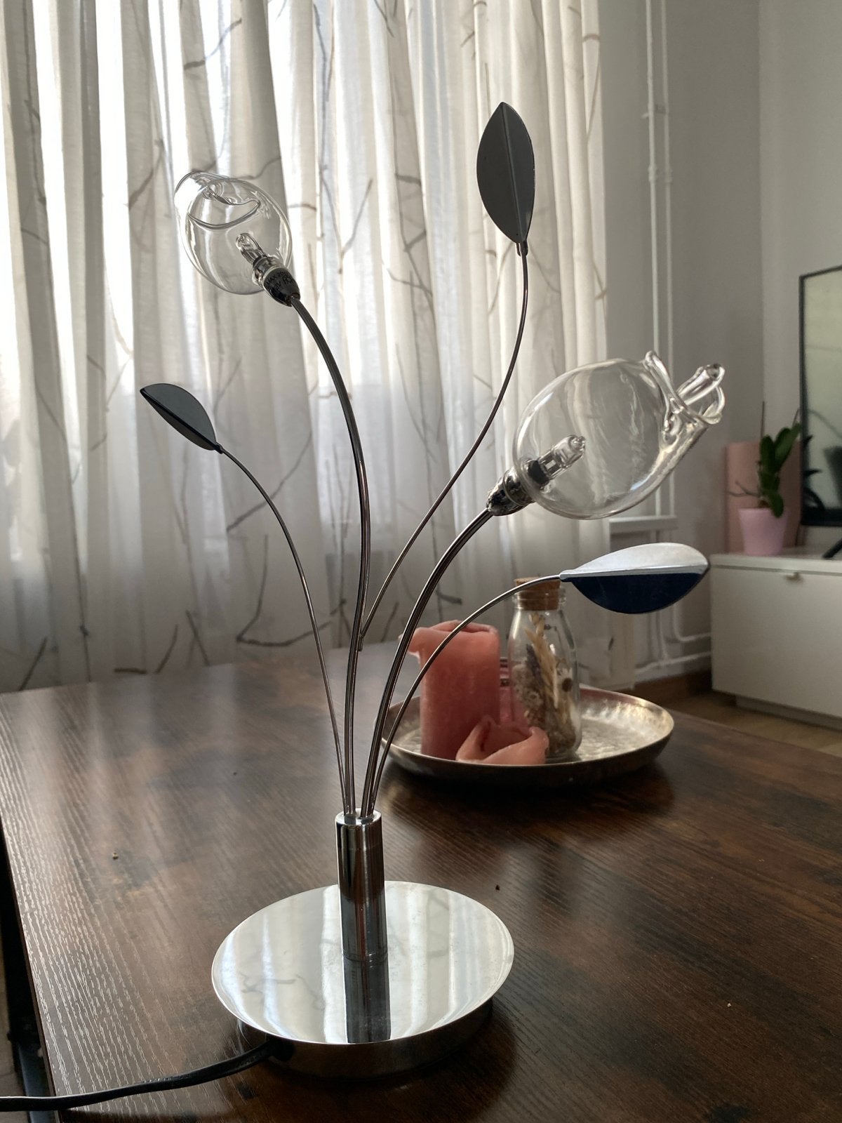 Deco Mode Fleur 2lt Tafellamp - Zilver/Transparant, Huis en Inrichting, Ophalen, Met schakelaar, Overige merken, G4