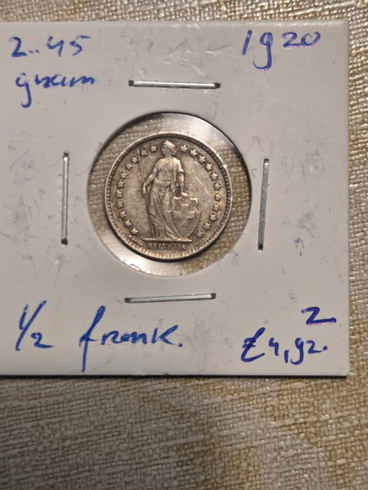 Zilveren Zwitserse 1/2 Frank munt uit 1920, Postzegels en Munten, Ophalen of Verzenden, Overige landen, Losse munt, Zilver