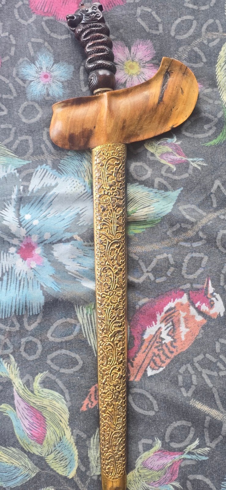 Antieke Indonesische Keris met Drakenhandvat, Antiek en Kunst, Hout, Gesneden, Ophalen of Verzenden, Indonesië