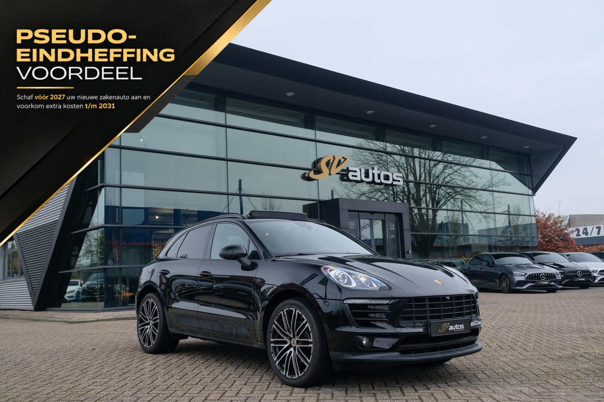 Porsche Macan 2.0 T 252pk Panoramadak Luchtvering Sport chro, Auto's, Automaat, Gebruikt, Zwart, 14 km/l