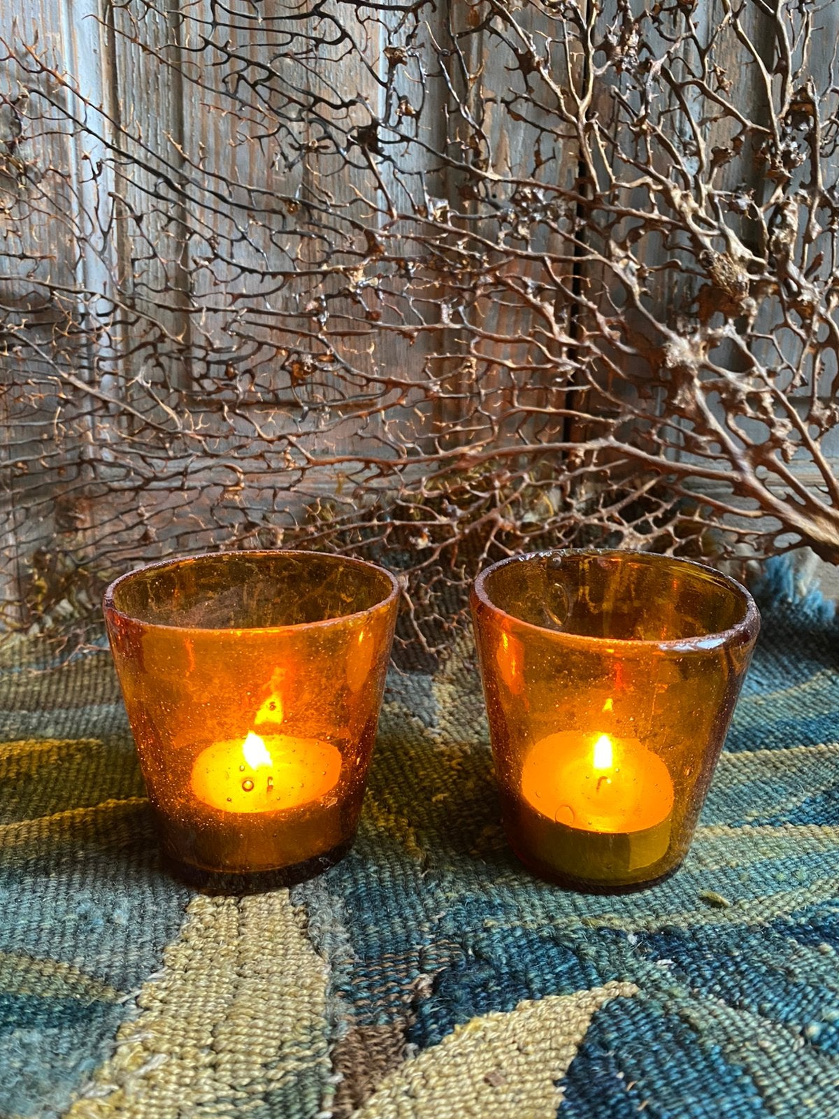 Antiek franse processie glaasjes, amber, Ophalen of Verzenden