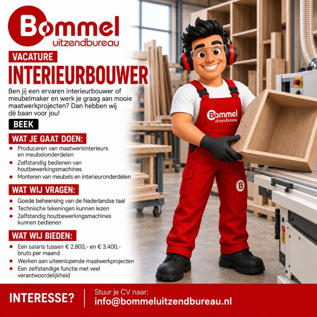 Interieurbouwer, 33 - 40 uur, MBO, Vanaf 1 jaar, Vast contract