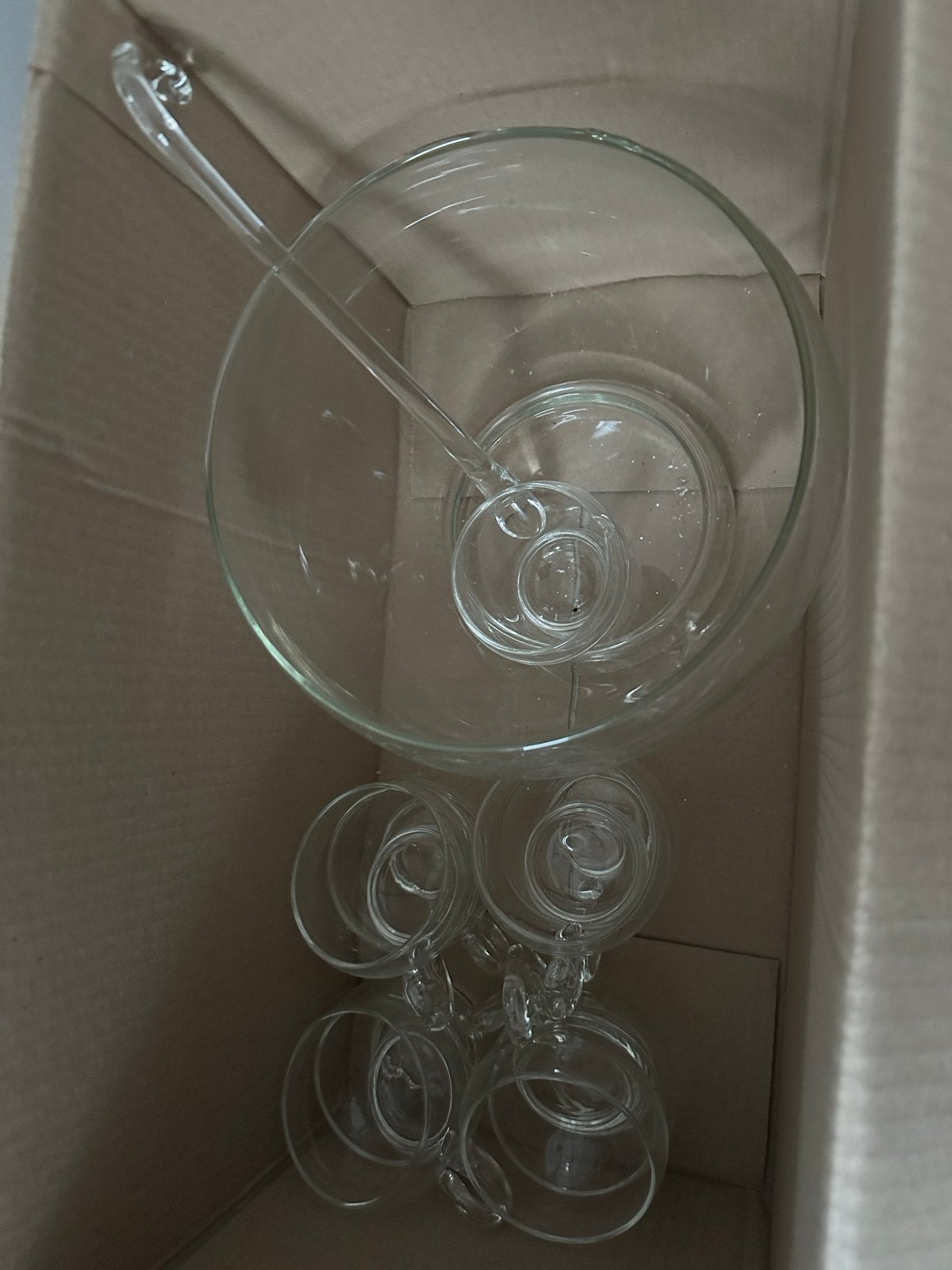 Glazen bowlset met kom, opscheplepel en 10 glazen, Ophalen, Zo goed als nieuw, Glas, Glas of Glazen
