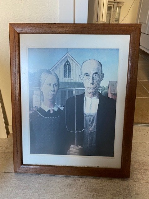Grant Wood ingelijst, origineel hangt in Chicago., 50 – 75, Minder dan 50 cm, Ophalen of Verzenden, Zo goed als nieuw