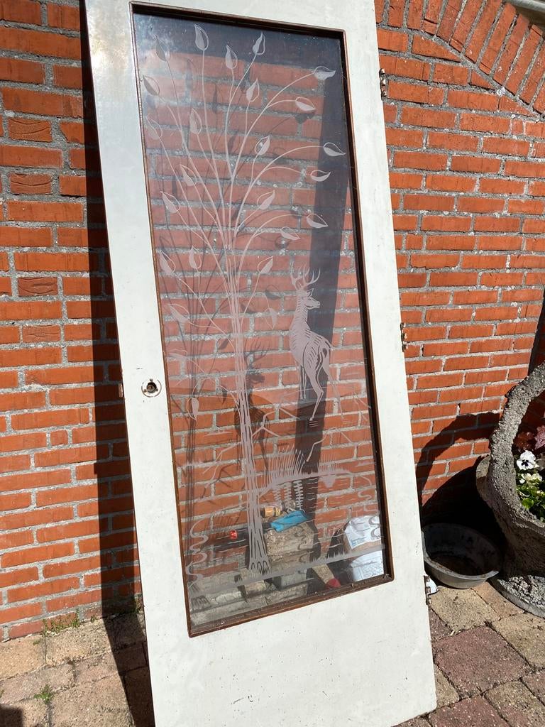 Deur met  geslepen glas , komt uit jaren 30 huis , bieden, Ophalen, Zo goed als nieuw, Glas, Binnendeur