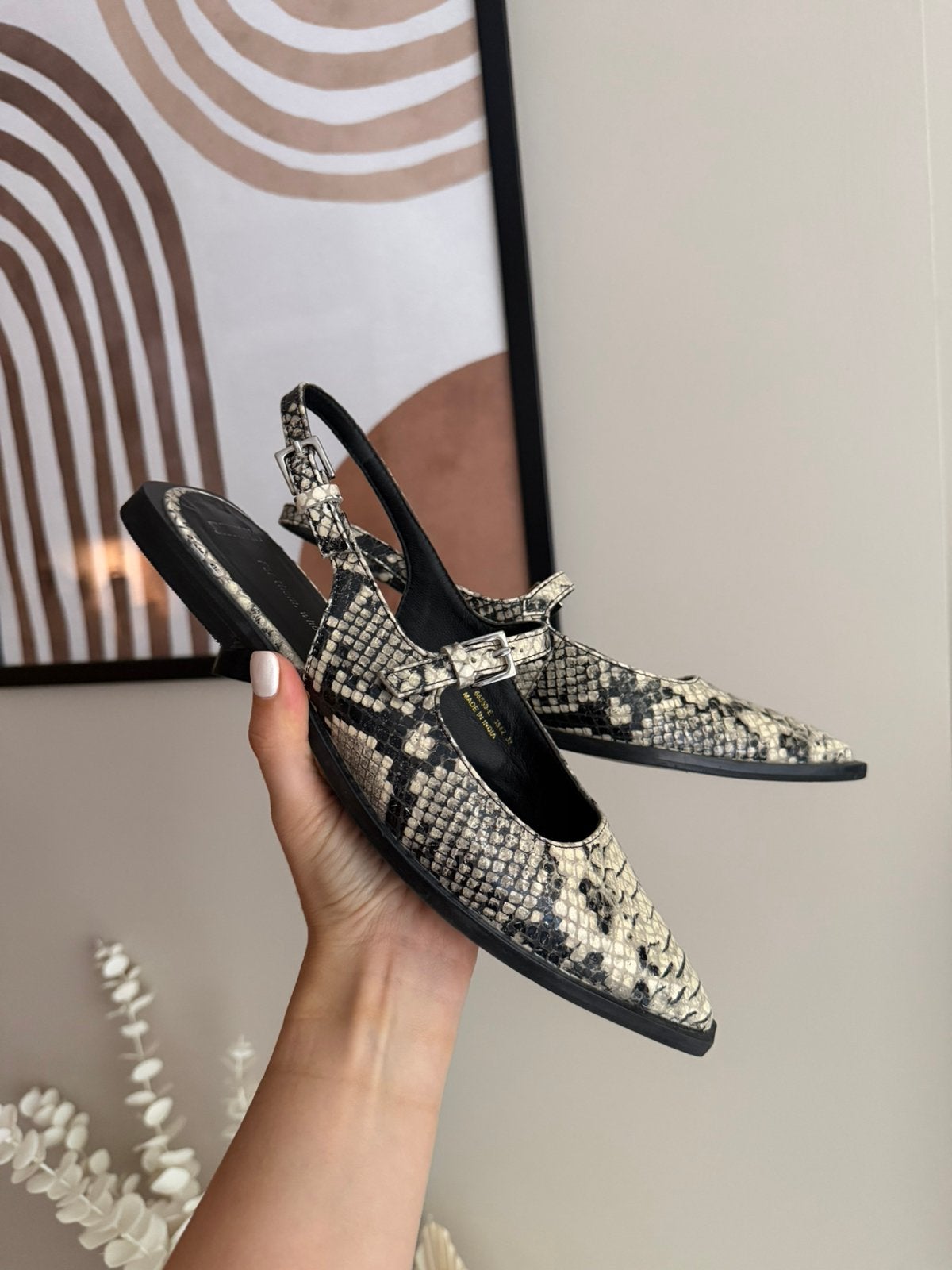 Leren slingbacks maat 37 met snake print bronx, Ophalen of Verzenden, Zo goed als nieuw, Zwart