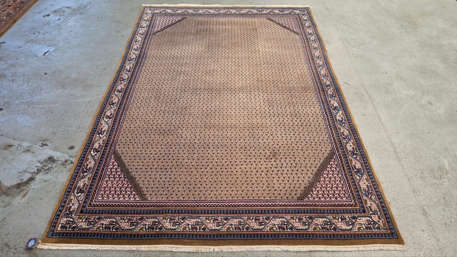 Handgeknoopt vintage oosters Mir tapijt beige/bruin 193x290, Huis en Inrichting, Stoffering | Tapijten en Kleden, Gebruikt, 150 tot 200 cm