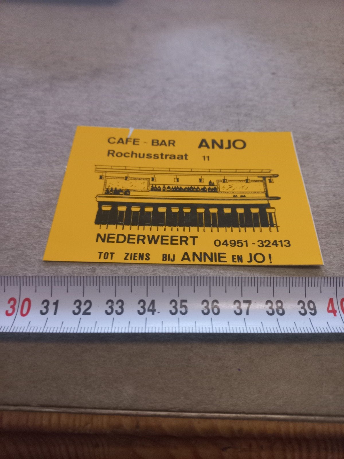 Vintage reclamesticker Café-Bar Anjo Nederweert, Ophalen of Verzenden, Gebruikt