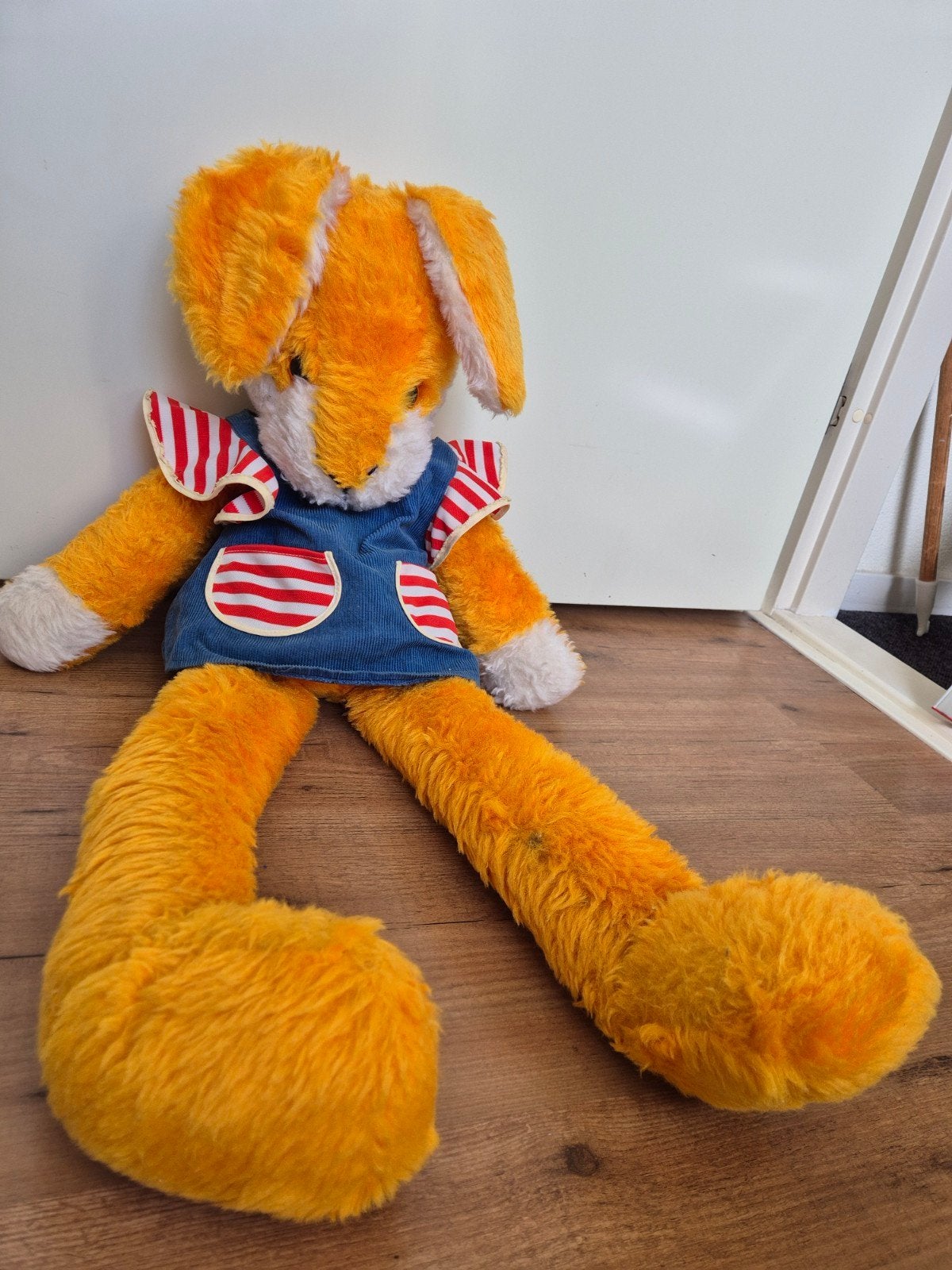 Vintage Geboorteknuffel Konijn - 50 jaar oud, 90cm, Antiek en Kunst, Antiek | Speelgoed, Ophalen of Verzenden