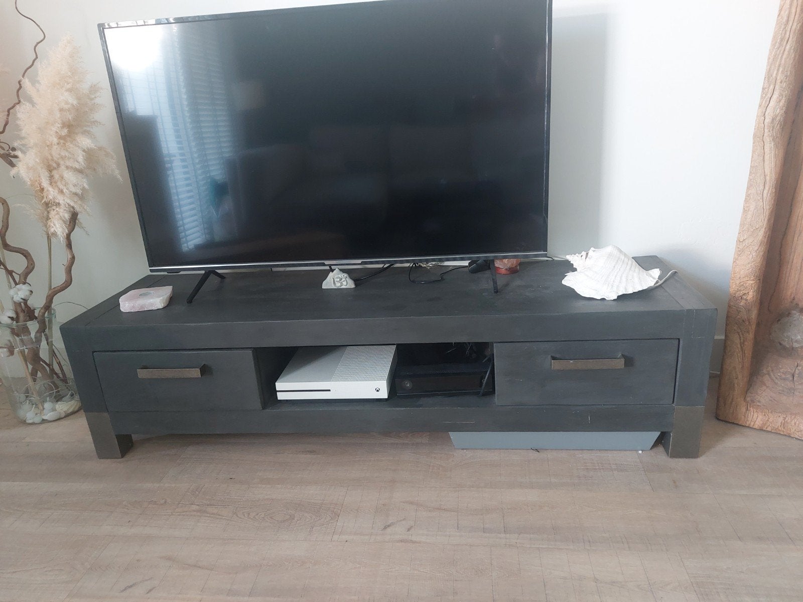 Stevig houten tv-meubel met lades en opbergruimte, Ophalen, Gebruikt, 150 tot 200 cm, Minder dan 100 cm