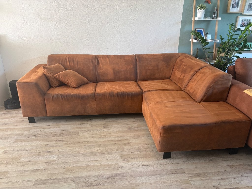 Cognac bank, Huis en Inrichting, Banken | Bankstellen, Ophalen, Kunststof, Gebruikt, Hoekbank