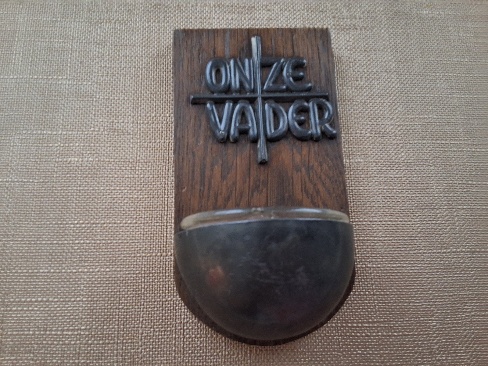 Vintage Wijwatervaatje met 'Onze Vader' tekst, Antiek en Kunst, Ophalen of Verzenden