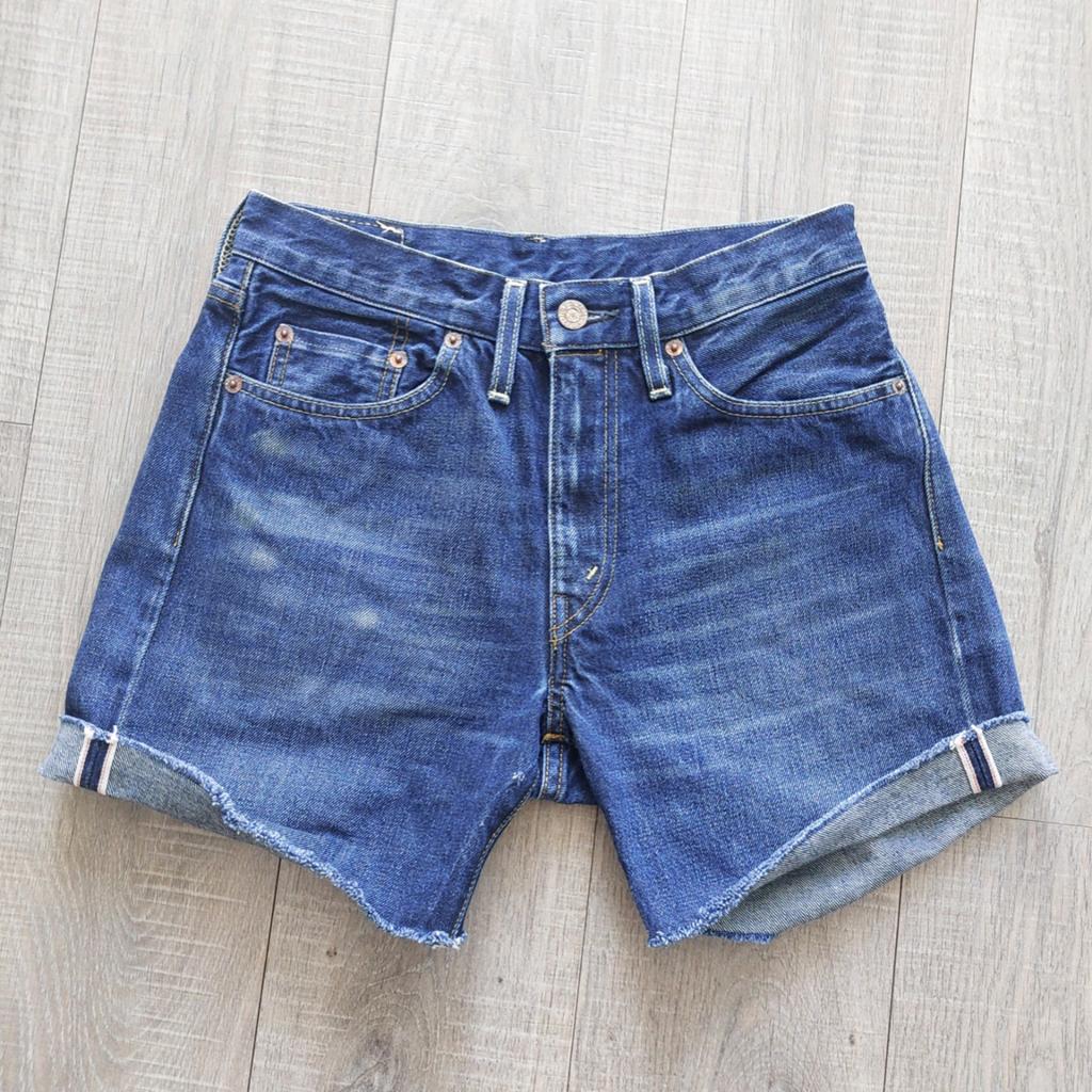 Levis Vintage Clothing 501ZXX big E Selvedge denim shorts, Blauw, Ophalen of Verzenden, W28 - W29 (confectie 36), Gedragen
