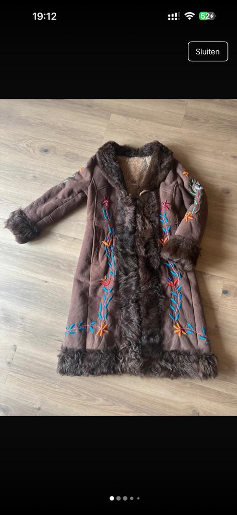 Vintage Shearling penny lane Afghaanse Jas geborduurd, Maat 38/40 (M), Bruin, Ophalen of Verzenden, Zo goed als nieuw