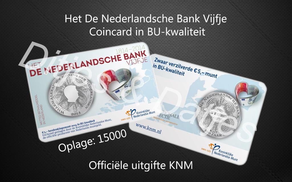 DNB Vijfje BU in coincard genummerde uitgifte KNM, Ophalen of Verzenden, Koningin Beatrix, Euro's