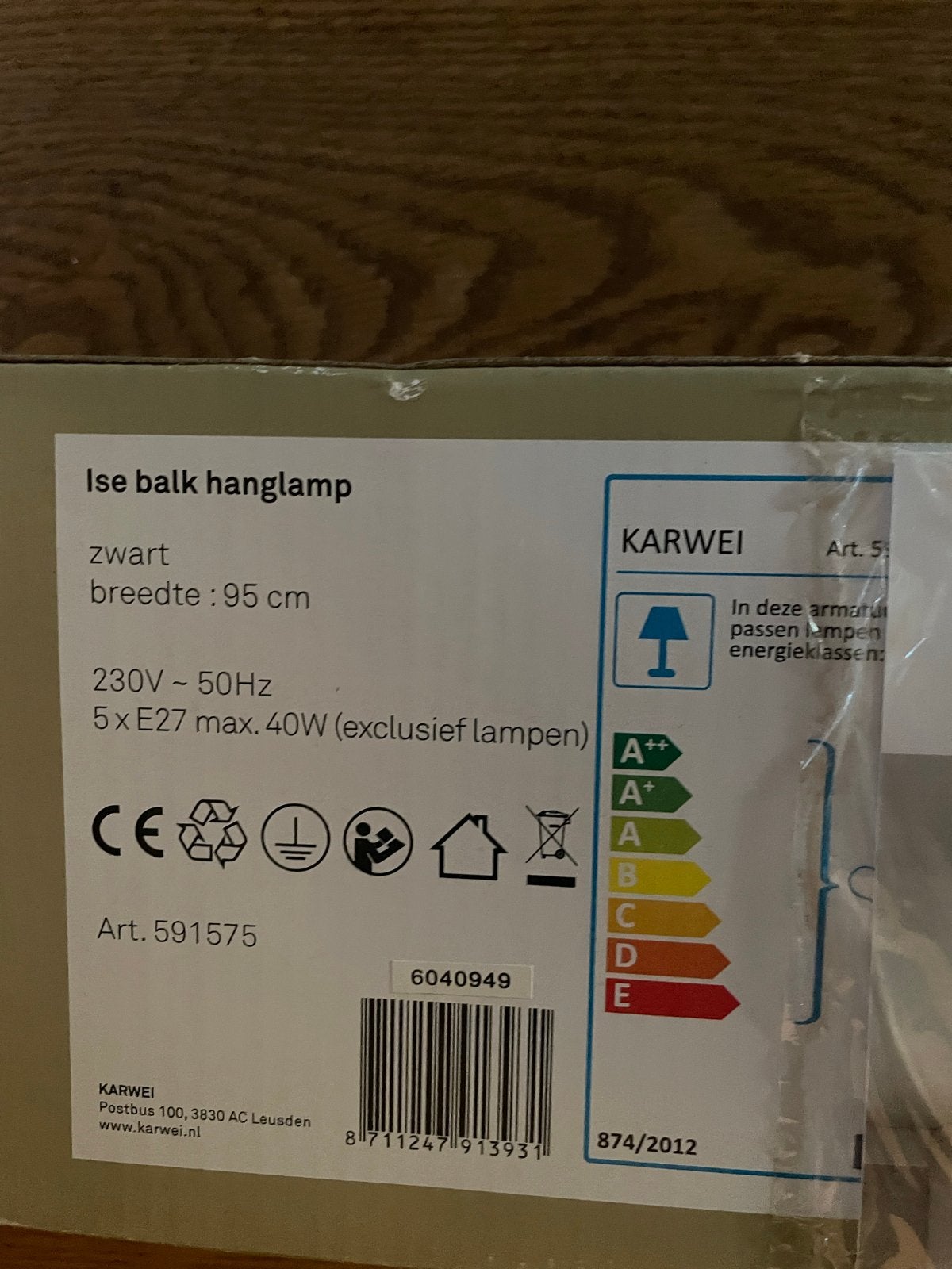 KARWEI Ise Balk Hanglamp Zwart - Nieuwstaat, Ophalen of Verzenden, Nieuw, Metaal, E27 (groot)