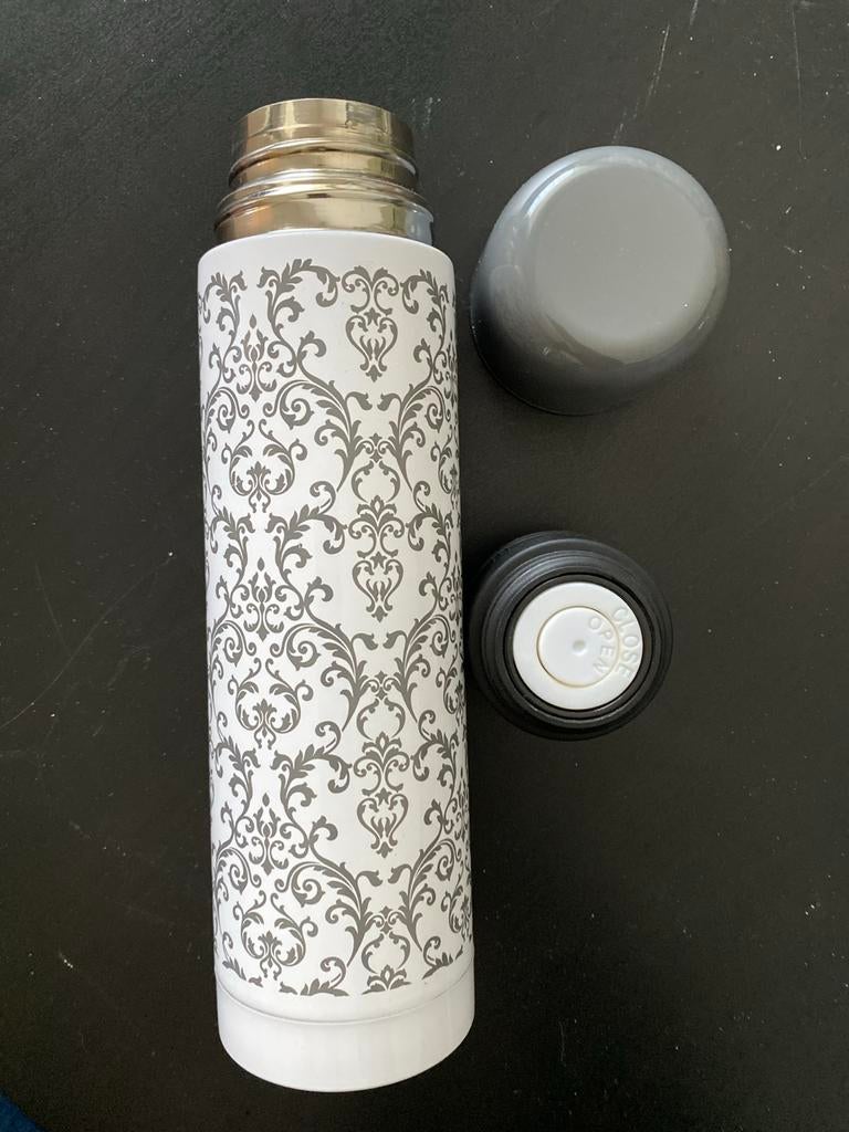 Thermos beker met patroon - gebruikt, Ophalen of Verzenden, Metaal, Wit, Overige merken