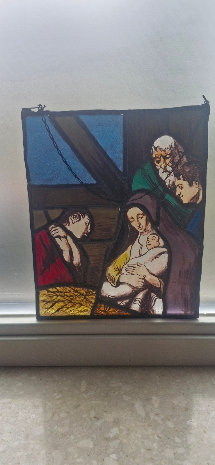 Glas-in-lood kersttafereel - Geboorte van Jezus, Ophalen of Verzenden
