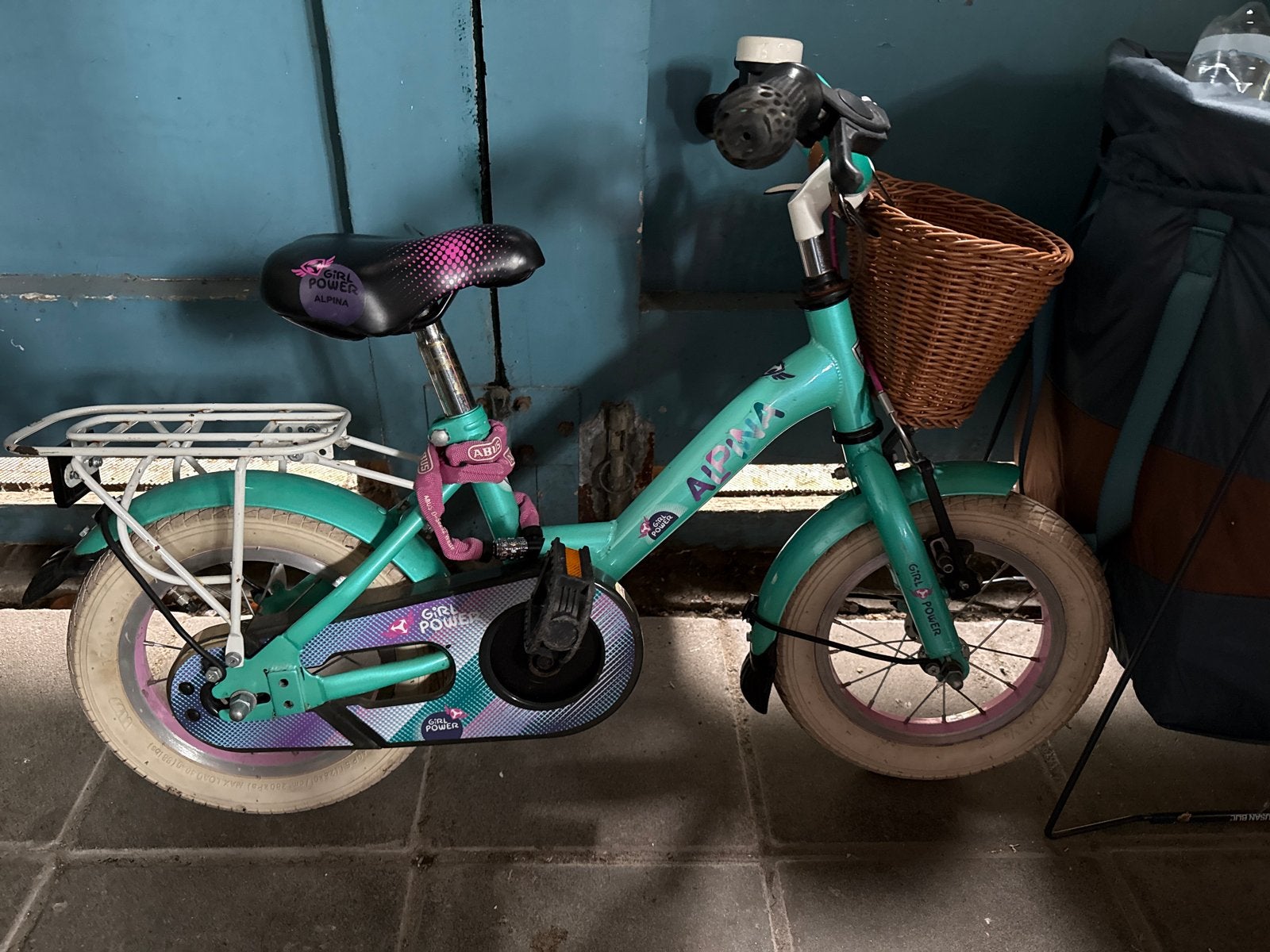 Alpina Girl Power kinderfiets met mandje, Ophalen, Gebruikt, Velgrem, Minder dan 16 inch