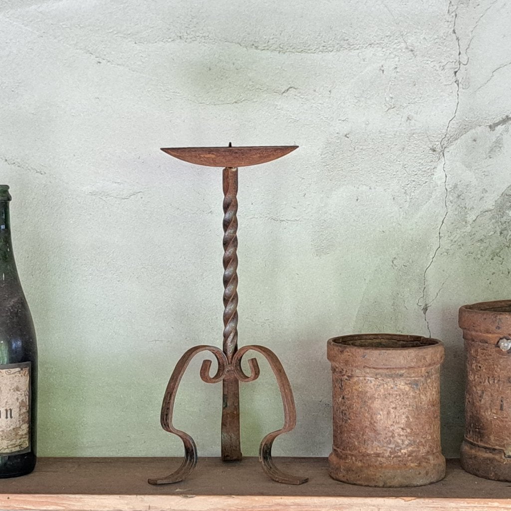 Brocante oude ijzeren kandelaar roest hoogte 34cm *Etage3*, Gebruikt, ., Ophalen of Verzenden, .