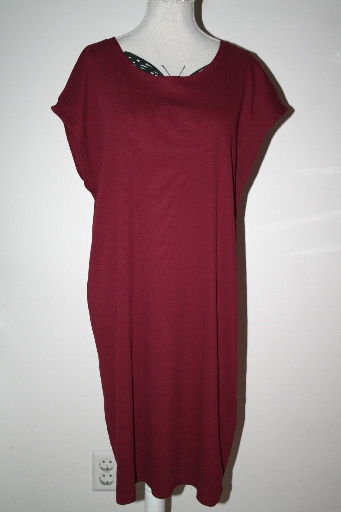 C&A wijnrood kleur katoen jurk mt 42 XL, Kleding | Dames, Verzenden, Maat 42/44 (L), Zo goed als nieuw, Knielengte