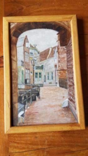 Olieverf schilderij Gouda Achter de Kerk 1947 Henri, Ophalen