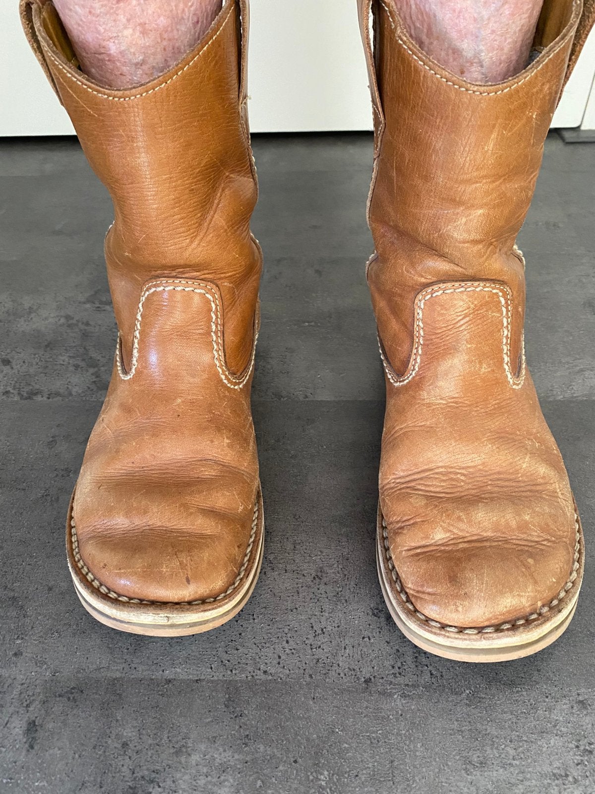 Vintage: lederen (M 38) Laarzen met echte spekzool, Kleding | Dames, Schoenen, Hoge laarzen, Bruin, Ophalen of Verzenden, Gedragen