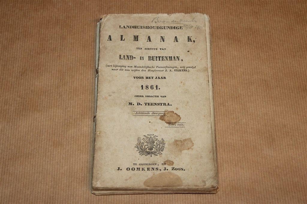 Landhuishoudkundige Almanak 1861 — Teenstra — Zeldzaam, Ophalen of Verzenden