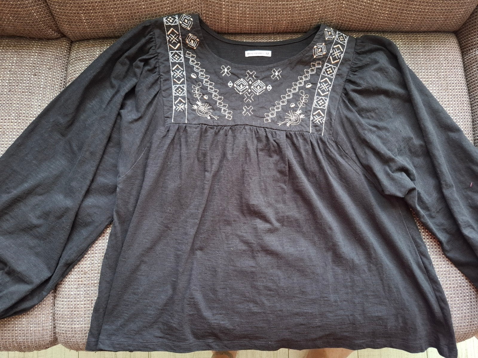 Ibiza Style Blouse met Gouden Stiksels en Wijde Pasvorm, Kleding | Dames, Maat 38/40 (M), Encuentro, Zwart, Ophalen of Verzenden