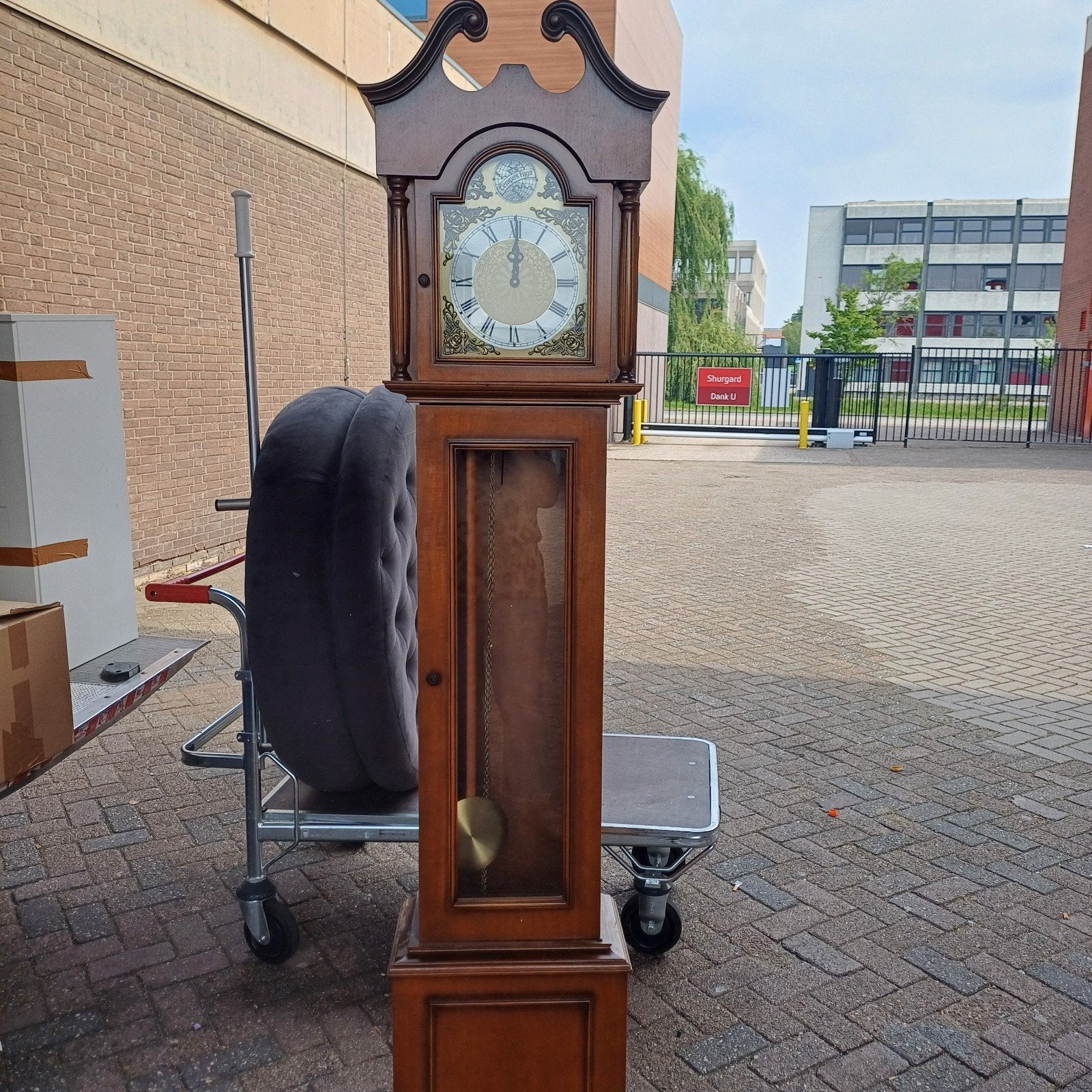 Antieke staande klok met 'Tempus Fugit' wijzerplaat, Antiek en Kunst, Ophalen of Verzenden