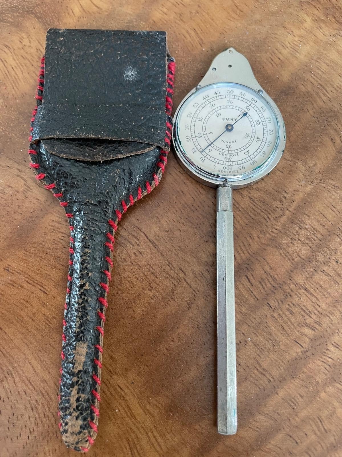 Antieke Curvimeter met Leren Etui - Vintage Kaartmeter, Antiek en Kunst, Ophalen of Verzenden