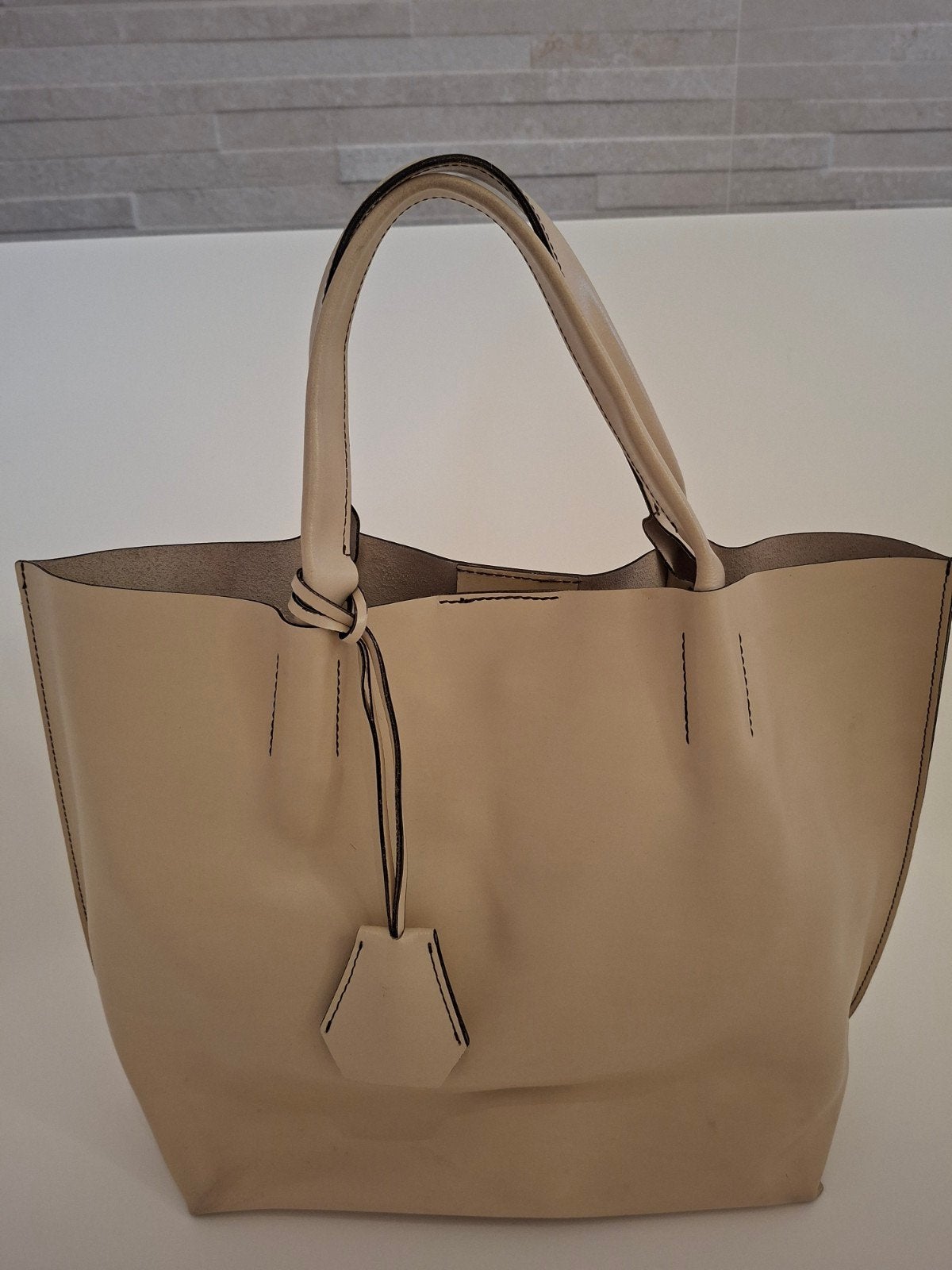 Gianni Chiarini Leren Tote Bag Beige/nude, Ophalen of Verzenden, Zo goed als nieuw, Beige, Shopper