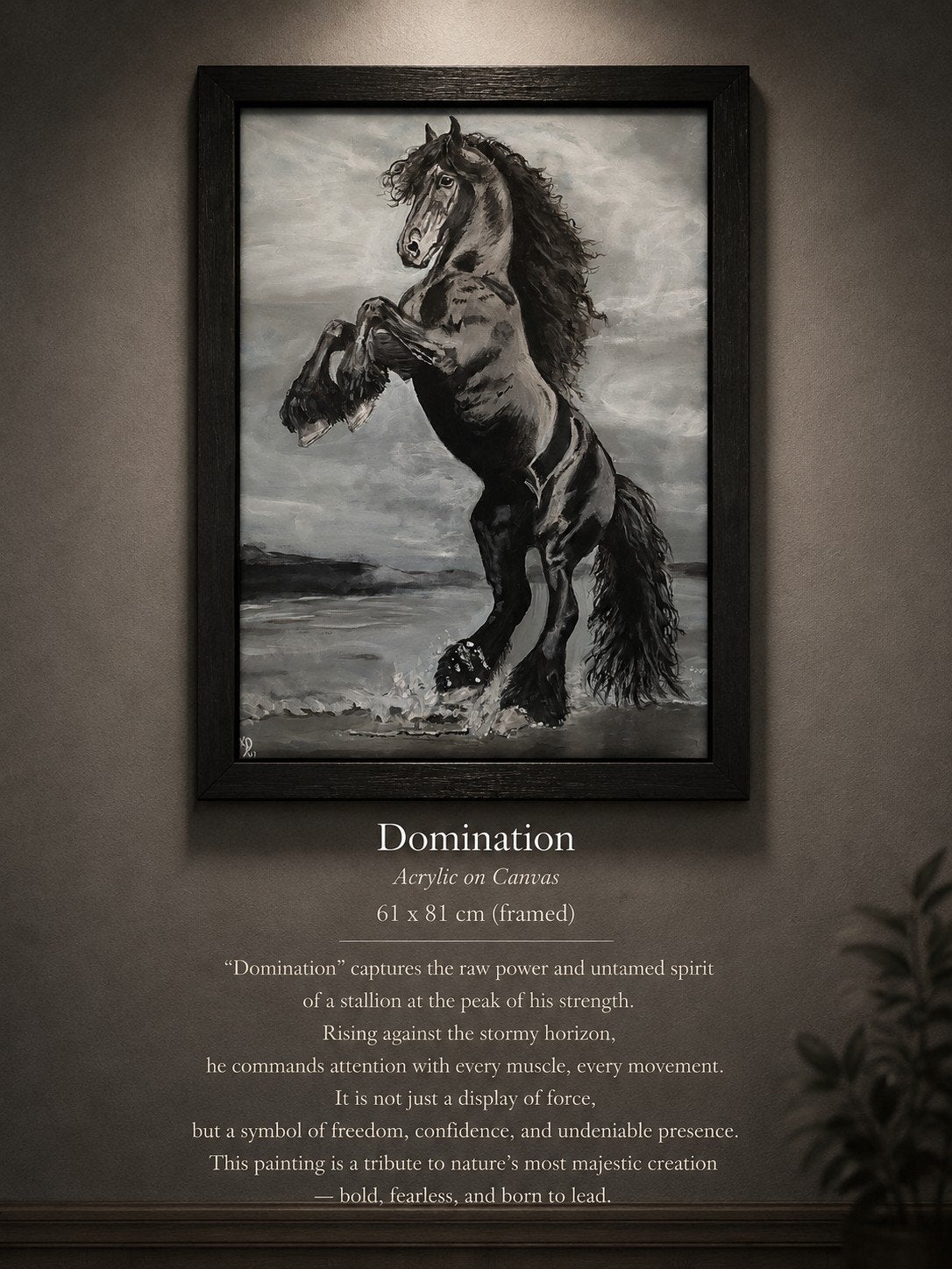 Domination: Krachtig Fries Paard Schilderij (61x81cm), Ophalen of Verzenden
