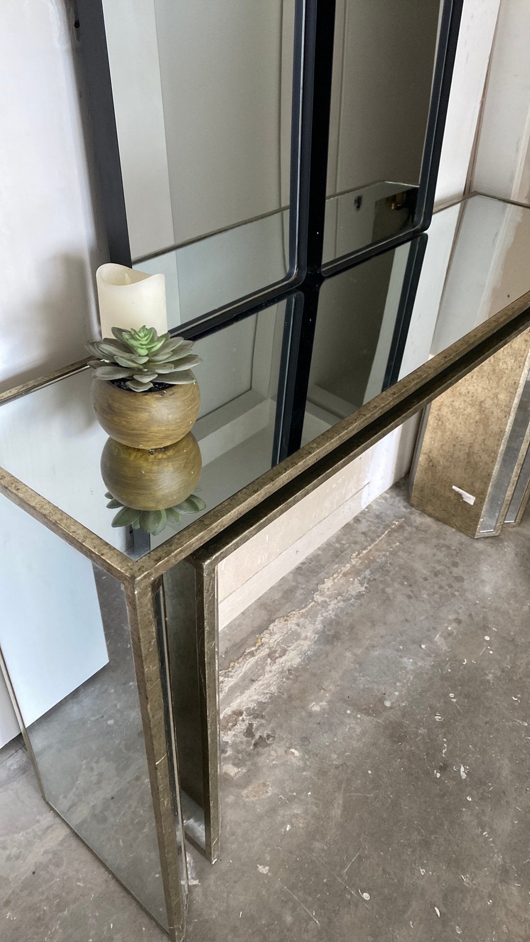 Gouden spiegel console tafel set van 2, Gebruikt, Ophalen of Verzenden, Glas, 75 cm of meer
