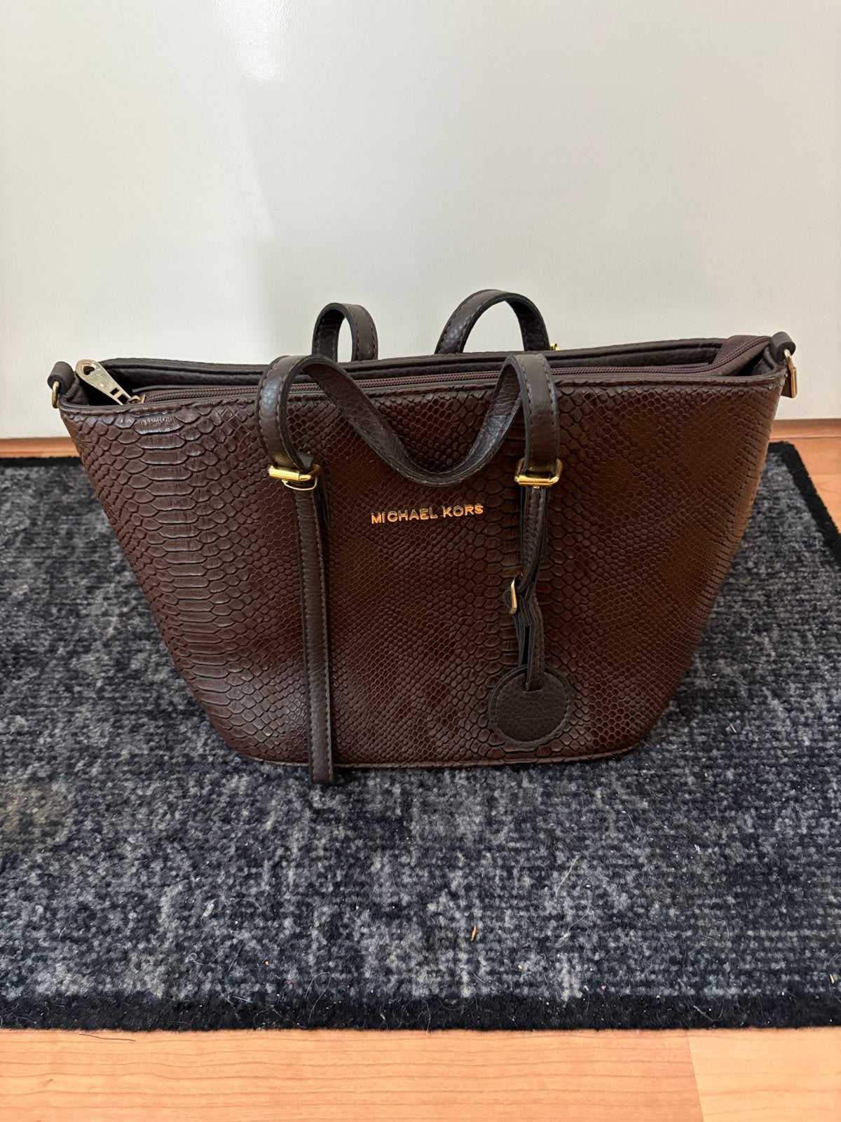 Handtas Bruin met Slangenprint, Sieraden, Tassen en Uiterlijk, Ophalen of Verzenden, Zo goed als nieuw, Bruin, Handtas