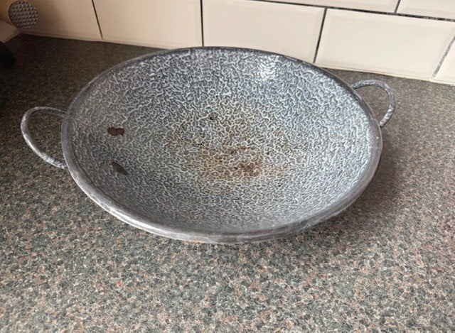 Vintage geëmailleerde pan met handvatten, Ophalen of Verzenden