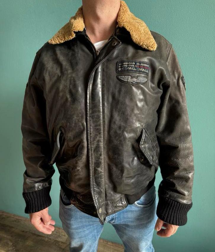 Leren Pall Mall vintage jas met afneembare kraag, Ophalen, Gedragen, Overige maten, Bruin