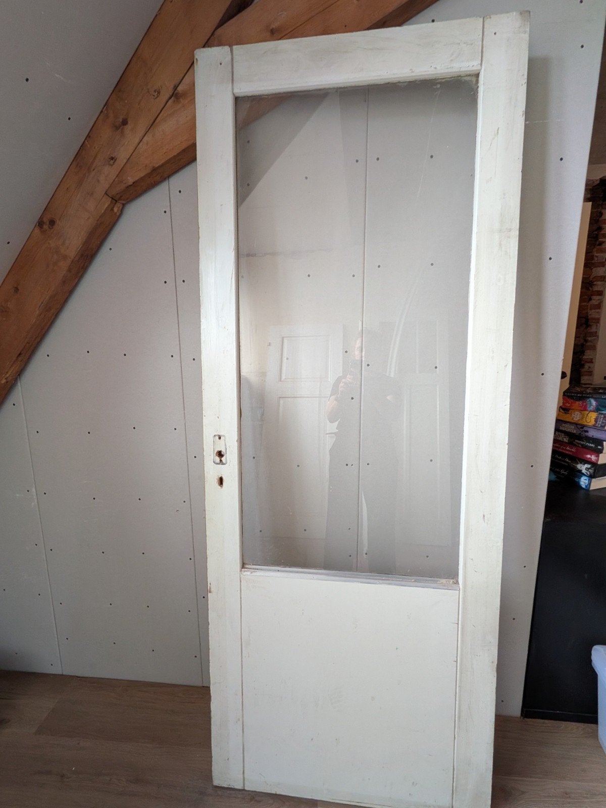 Antieke massief houten deuren met glas – 210 x 82 x 4cm, Ophalen, Gebruikt, Binnendeur, 200 tot 215 cm